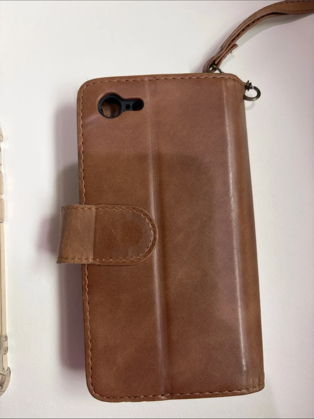 Leather Folio Wallet Phone Case with Strap - Brown